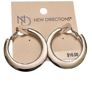 🔵 3/ $15 - New Directions Silver Tone Flat Hoop Earrings
